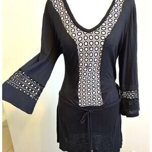 Swimwear Bikini Cover Up Dress Mini Sexy Lace Crochet See Through Beach Black S